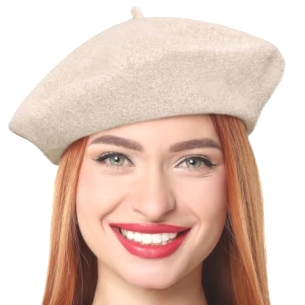 Wool blend Knit French Beret Hat Beige minimalist Classic Parisian Preppy